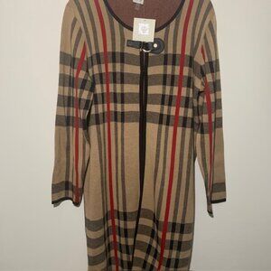NWT Ann Klein Women's Old Money Classic Preppy Heritage Plaid Duster - Size M
